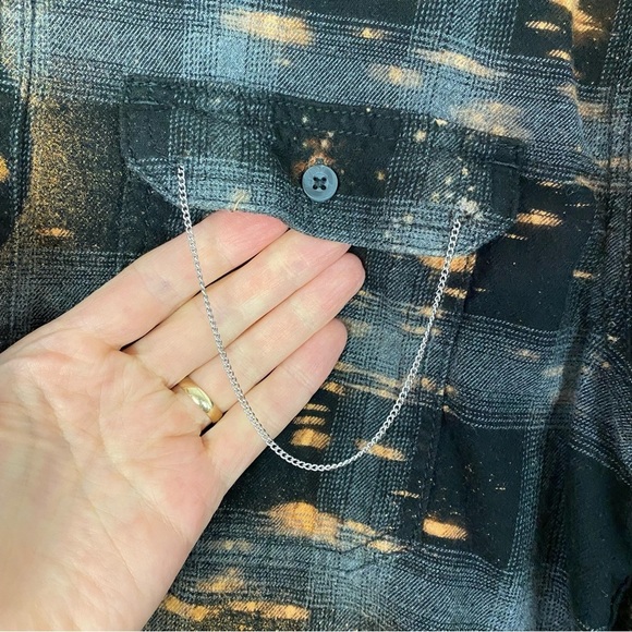 Boho Flannel Shirt Womens Size Medium Unisex Handmade Mandala Floral Plaid Black - Picture 4 of 10